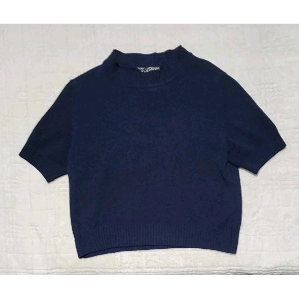 St. John Navy Short-Sleeve Crew Neck Sweater